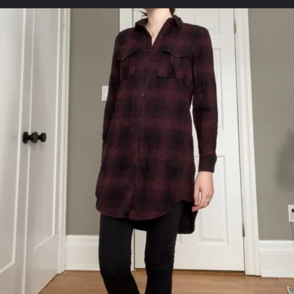 Wilfred Free flannel dress Black Plaid Long Sleeves button down Shirt